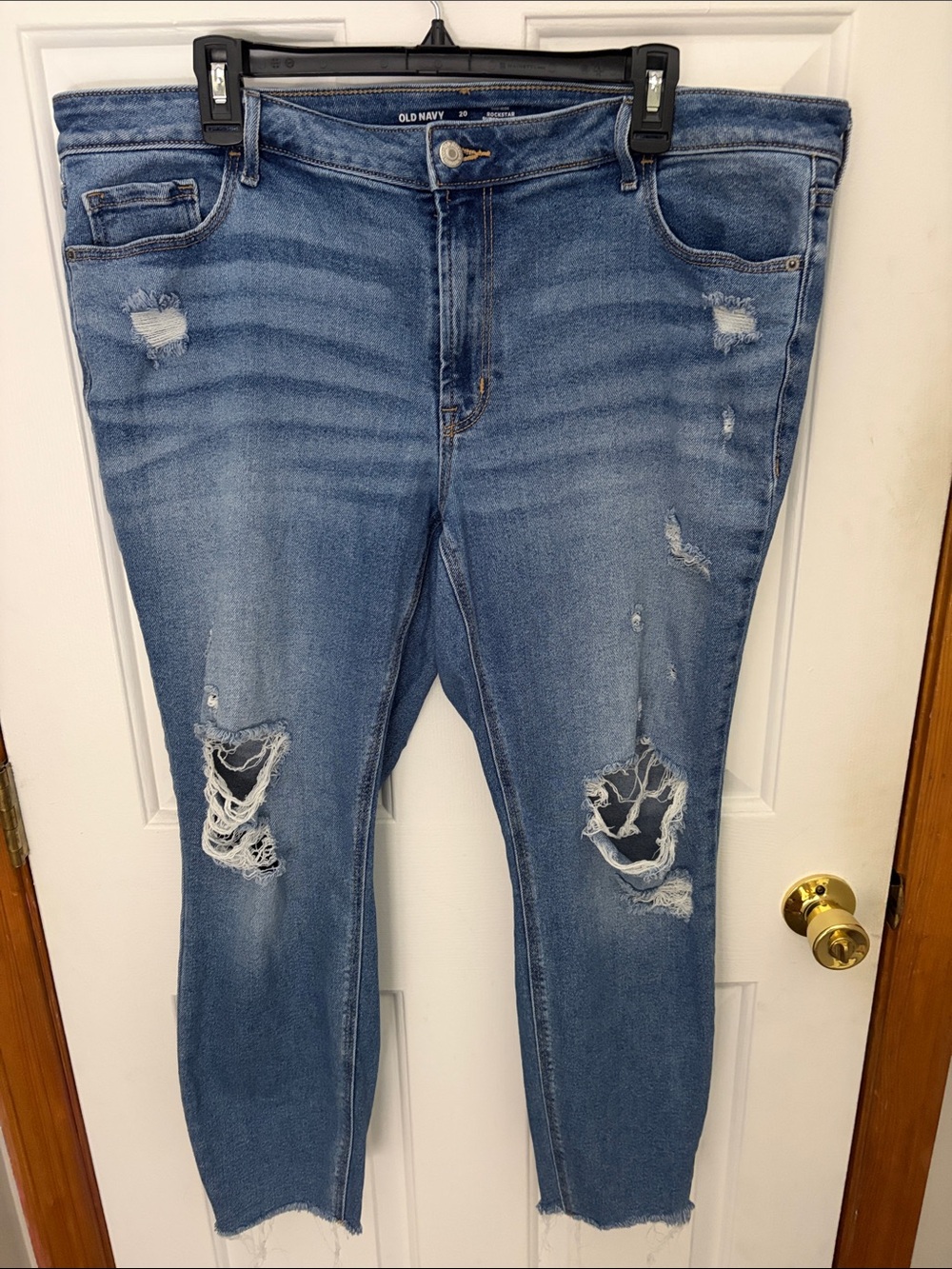 Old Navy Women's Light Blue Ripped Rockstar Super- Skinny Jeans